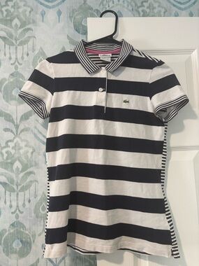 Lacoste 🐊 Women’s Short Sleeve Striped Polo - Navy & White      ❤️beyond cute ❤️